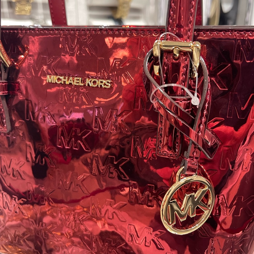 MICHAEL KORS Jet Set Extra-Sm Metallic Logo Debossed Convertible TZ Tote Crossbd - Picture 14 of 16